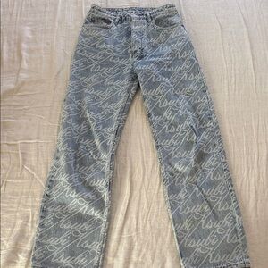 Ksubi Script Print Straight-Leg Jeans – Light Wash Denim